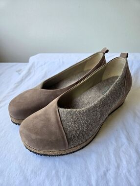 Stegmann Sophie Women's Wool/Nubuck Leather Wedge Slip On Shoes Taupe Size 10.5